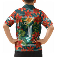 Fiji Taveuni Parrot Kid Hawaiian Shirt Tropical Waterfall Landscape With Floral Tribal Pattern TS04 - Polynesian Pride