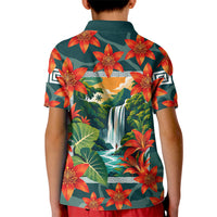Fiji Taveuni Parrot Kid Polo Shirt Tropical Waterfall Landscape With Floral Tribal Pattern TS04 - Polynesian Pride
