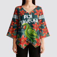 Fiji Taveuni Parrot Kimono Sleeve Blouse Tropical Waterfall Landscape With Floral Tribal Pattern TS04 - Polynesian Pride