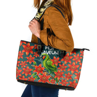 Fiji Taveuni Parrot Leather Tote Bag Tropical Waterfall Landscape With Floral Tribal Pattern TS04 Green Orange - Polynesian Pride