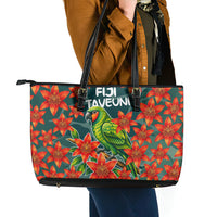 Fiji Taveuni Parrot Leather Tote Bag Tropical Waterfall Landscape With Floral Tribal Pattern TS04 - Polynesian Pride