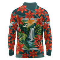 Fiji Taveuni Parrot Long Sleeve Polo Shirt Tropical Waterfall Landscape With Floral Tribal Pattern TS04 - Polynesian Pride
