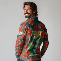 Fiji Taveuni Parrot Long Sleeve Polo Shirt Tropical Waterfall Landscape With Floral Tribal Pattern TS04 - Polynesian Pride
