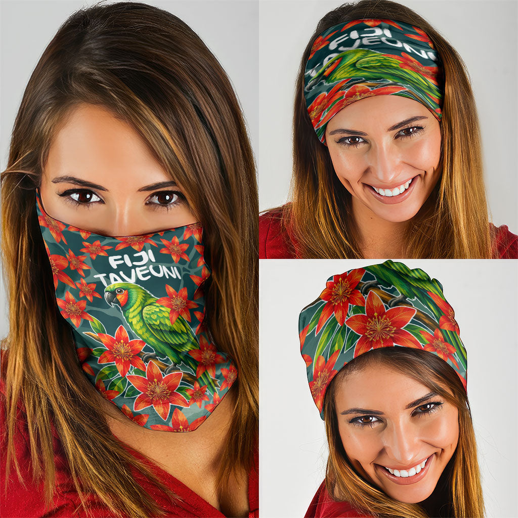 Fiji Taveuni Parrot Neck Gaiter Tropical Waterfall Landscape With Floral Tribal Pattern TS04 - Polynesian Pride