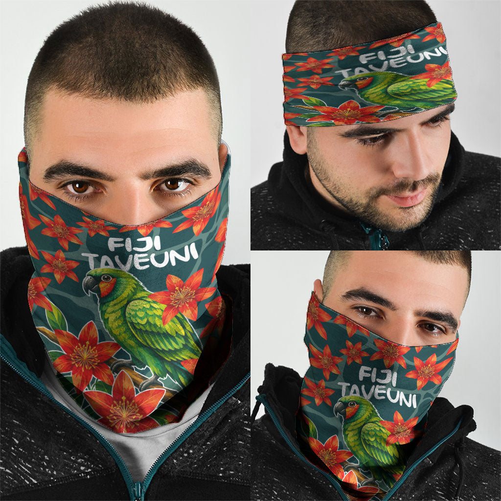 Fiji Taveuni Parrot Neck Gaiter Tropical Waterfall Landscape With Floral Tribal Pattern TS04 - Polynesian Pride