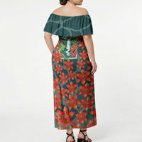 Fiji Taveuni Parrot Off Shoulder Maxi Dress Tropical Waterfall Landscape With Floral Tribal Pattern TS04 - Polynesian Pride