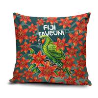 Fiji Taveuni Parrot Pillow Cover Tropical Waterfall Landscape With Floral Tribal Pattern TS04 Green Orange - Polynesian Pride