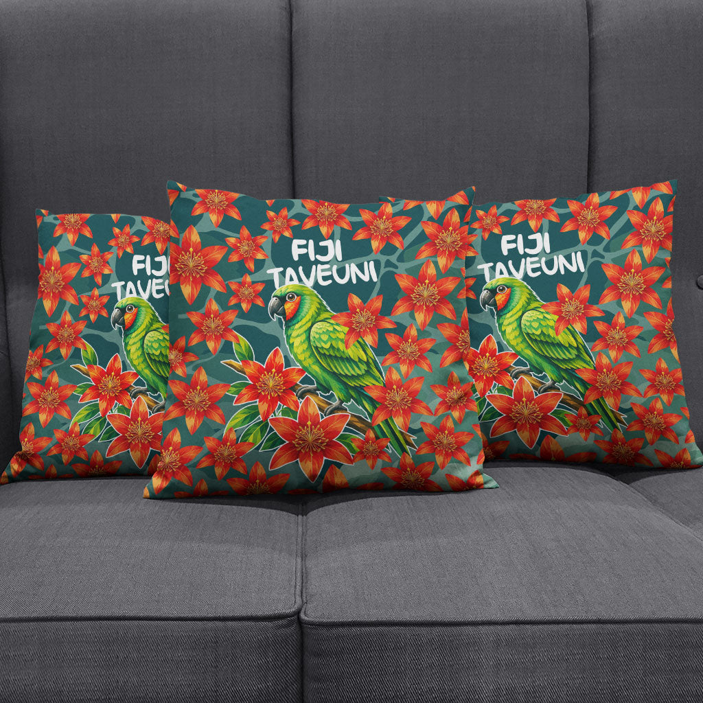Fiji Taveuni Parrot Pillow Cover Tropical Waterfall Landscape With Floral Tribal Pattern TS04 - Polynesian Pride