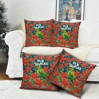 Fiji Taveuni Parrot Pillow Cover Tropical Waterfall Landscape With Floral Tribal Pattern TS04 - Polynesian Pride