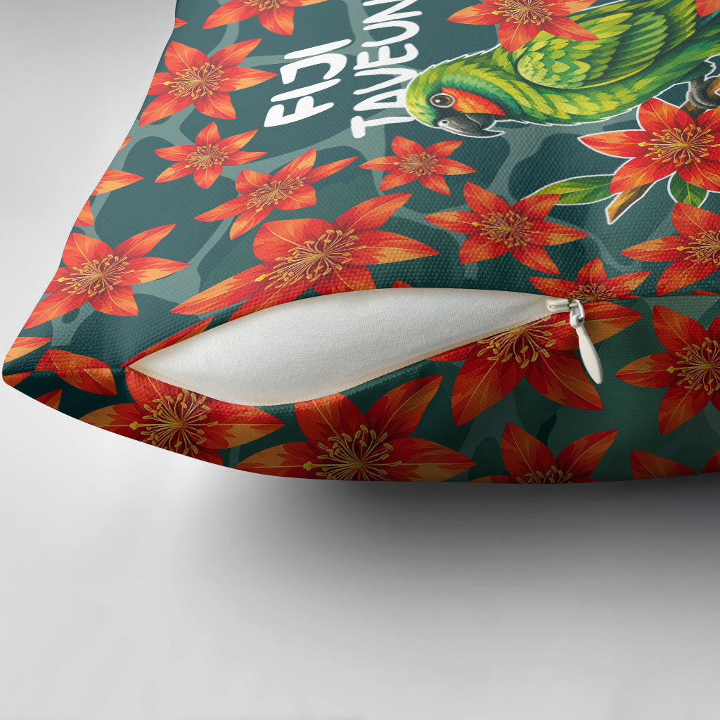 Fiji Taveuni Parrot Pillow Cover Tropical Waterfall Landscape With Floral Tribal Pattern TS04 - Polynesian Pride