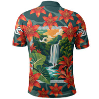 Fiji Taveuni Parrot Polo Shirt Tropical Waterfall Landscape With Floral Tribal Pattern TS04 - Polynesian Pride