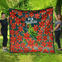 Fiji Taveuni Parrot Quilt Tropical Waterfall Landscape With Floral Tribal Pattern TS04 - Polynesian Pride