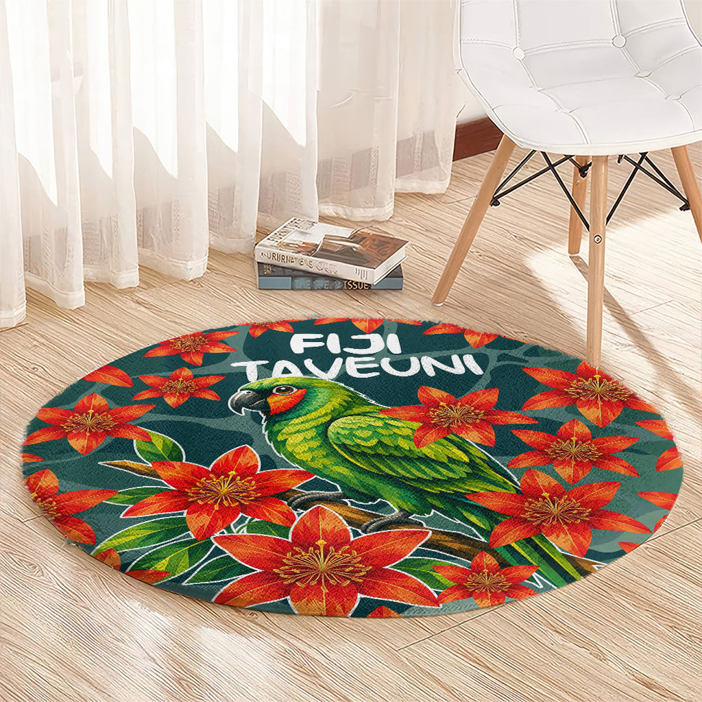 Fiji Taveuni Parrot Round Carpet Tropical Waterfall Landscape With Floral Tribal Pattern TS04 - Polynesian Pride