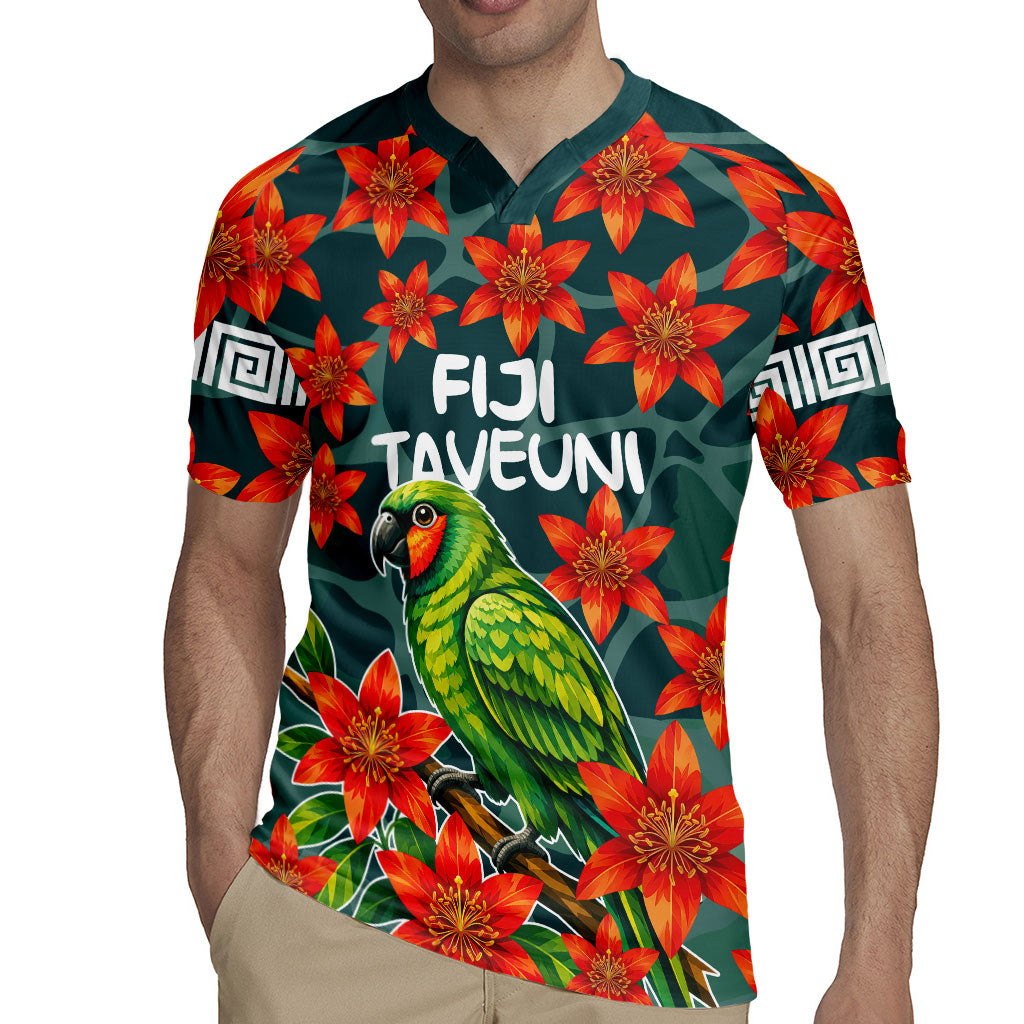 Fiji Taveuni Parrot Rugby Jersey Tropical Waterfall Landscape With Floral Tribal Pattern TS04 - Polynesian Pride
