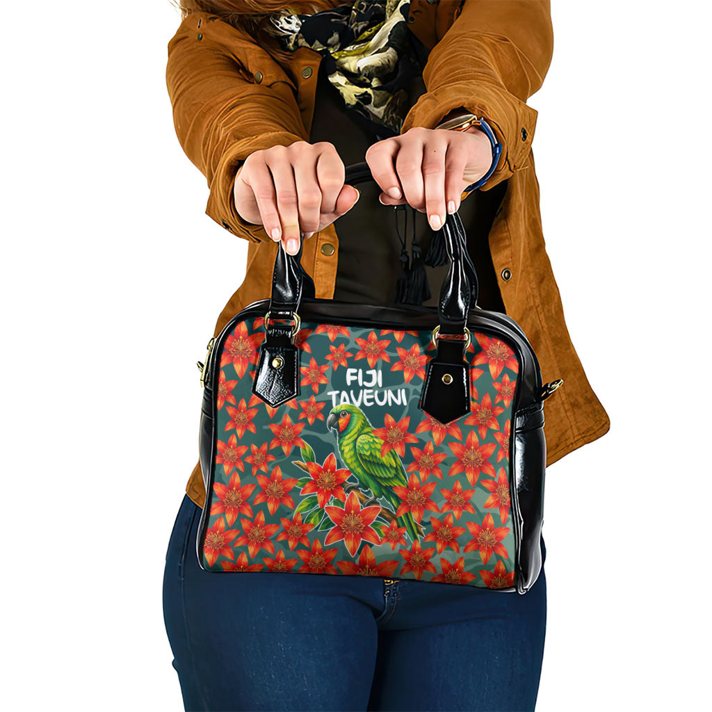 Fiji Taveuni Parrot Shoulder Handbag Tropical Waterfall Landscape With Floral Tribal Pattern TS04 One Size Green Orange - Polynesian Pride