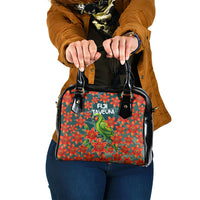 Fiji Taveuni Parrot Shoulder Handbag Tropical Waterfall Landscape With Floral Tribal Pattern TS04 One Size Green Orange - Polynesian Pride