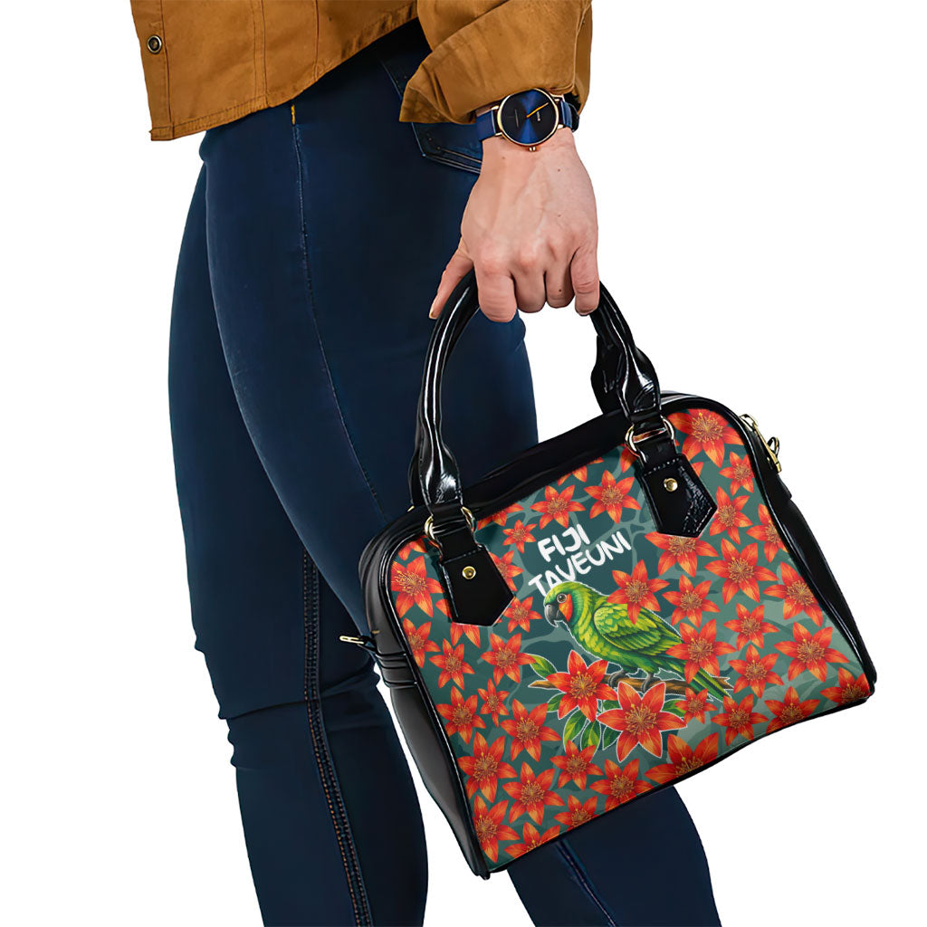 Fiji Taveuni Parrot Shoulder Handbag Tropical Waterfall Landscape With Floral Tribal Pattern TS04 - Polynesian Pride