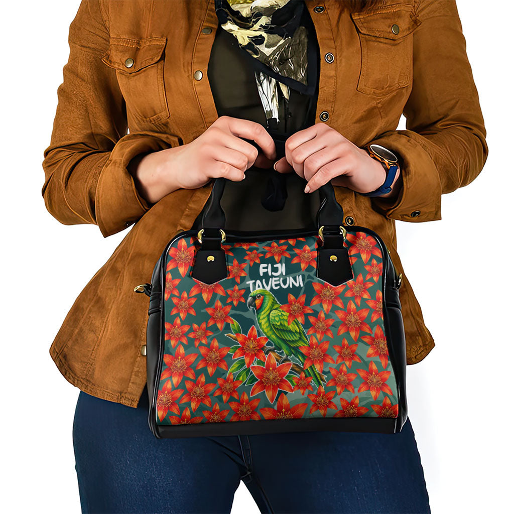 Fiji Taveuni Parrot Shoulder Handbag Tropical Waterfall Landscape With Floral Tribal Pattern TS04 - Polynesian Pride