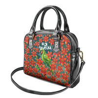 Fiji Taveuni Parrot Shoulder Handbag Tropical Waterfall Landscape With Floral Tribal Pattern TS04 - Polynesian Pride