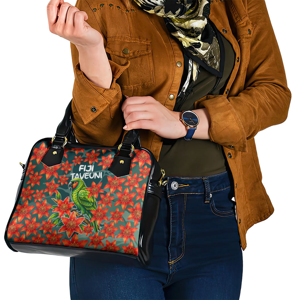 Fiji Taveuni Parrot Shoulder Handbag Tropical Waterfall Landscape With Floral Tribal Pattern TS04 - Polynesian Pride