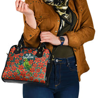 Fiji Taveuni Parrot Shoulder Handbag Tropical Waterfall Landscape With Floral Tribal Pattern TS04 - Polynesian Pride