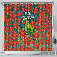 Fiji Taveuni Parrot Shower Curtain Tropical Waterfall Landscape With Floral Tribal Pattern TS04 - Polynesian Pride