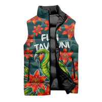Fiji Taveuni Parrot Sleeveless Puffer Jacket Tropical Waterfall Landscape With Floral Tribal Pattern TS04 - Polynesian Pride