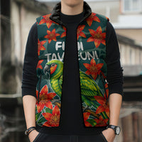 Fiji Taveuni Parrot Sleeveless Puffer Jacket Tropical Waterfall Landscape With Floral Tribal Pattern TS04 - Polynesian Pride
