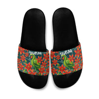 Fiji Taveuni Parrot Slide Sandals Tropical Waterfall Landscape With Floral Tribal Pattern TS04 Green Orange - Polynesian Pride