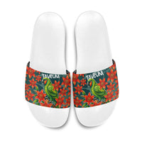 Fiji Taveuni Parrot Slide Sandals Tropical Waterfall Landscape With Floral Tribal Pattern TS04 Green Orange - Polynesian Pride