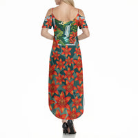 Fiji Taveuni Parrot Summer Maxi Dress Tropical Waterfall Landscape With Floral Tribal Pattern TS04 - Polynesian Pride