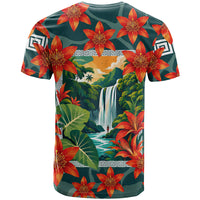 Fiji Taveuni Parrot T Shirt Tropical Waterfall Landscape With Floral Tribal Pattern TS04 - Polynesian Pride