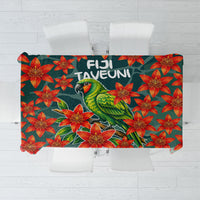 Fiji Taveuni Parrot Tablecloth Tropical Waterfall Landscape With Floral Tribal Pattern TS04 Green Orange - Polynesian Pride