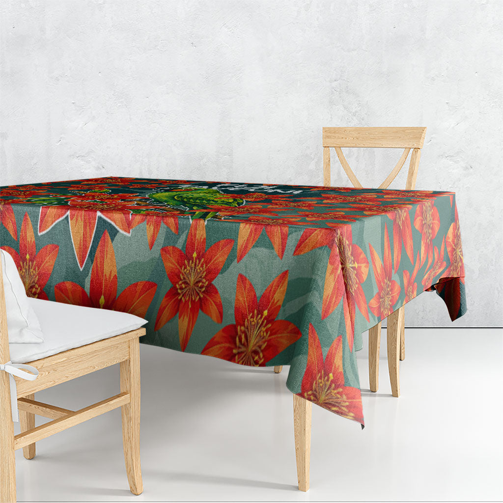 Fiji Taveuni Parrot Tablecloth Tropical Waterfall Landscape With Floral Tribal Pattern TS04 - Polynesian Pride