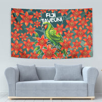 Fiji Taveuni Parrot Tapestry Tropical Waterfall Landscape With Floral Tribal Pattern TS04 - Polynesian Pride