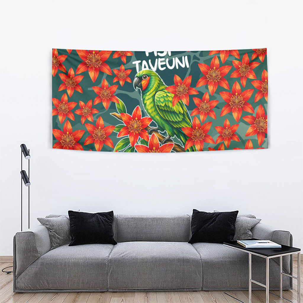 Fiji Taveuni Parrot Tapestry Tropical Waterfall Landscape With Floral Tribal Pattern TS04 - Polynesian Pride