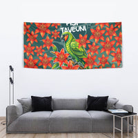 Fiji Taveuni Parrot Tapestry Tropical Waterfall Landscape With Floral Tribal Pattern TS04 - Polynesian Pride