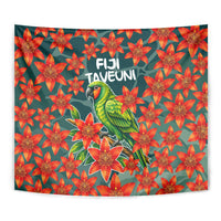 Fiji Taveuni Parrot Tapestry Tropical Waterfall Landscape With Floral Tribal Pattern TS04 - Polynesian Pride