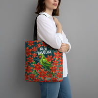 Fiji Taveuni Parrot Tote Bag Tropical Waterfall Landscape With Floral Tribal Pattern TS04 - Polynesian Pride
