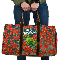 Fiji Taveuni Parrot Travel Bag Tropical Waterfall Landscape With Floral Tribal Pattern TS04 Green Orange - Polynesian Pride