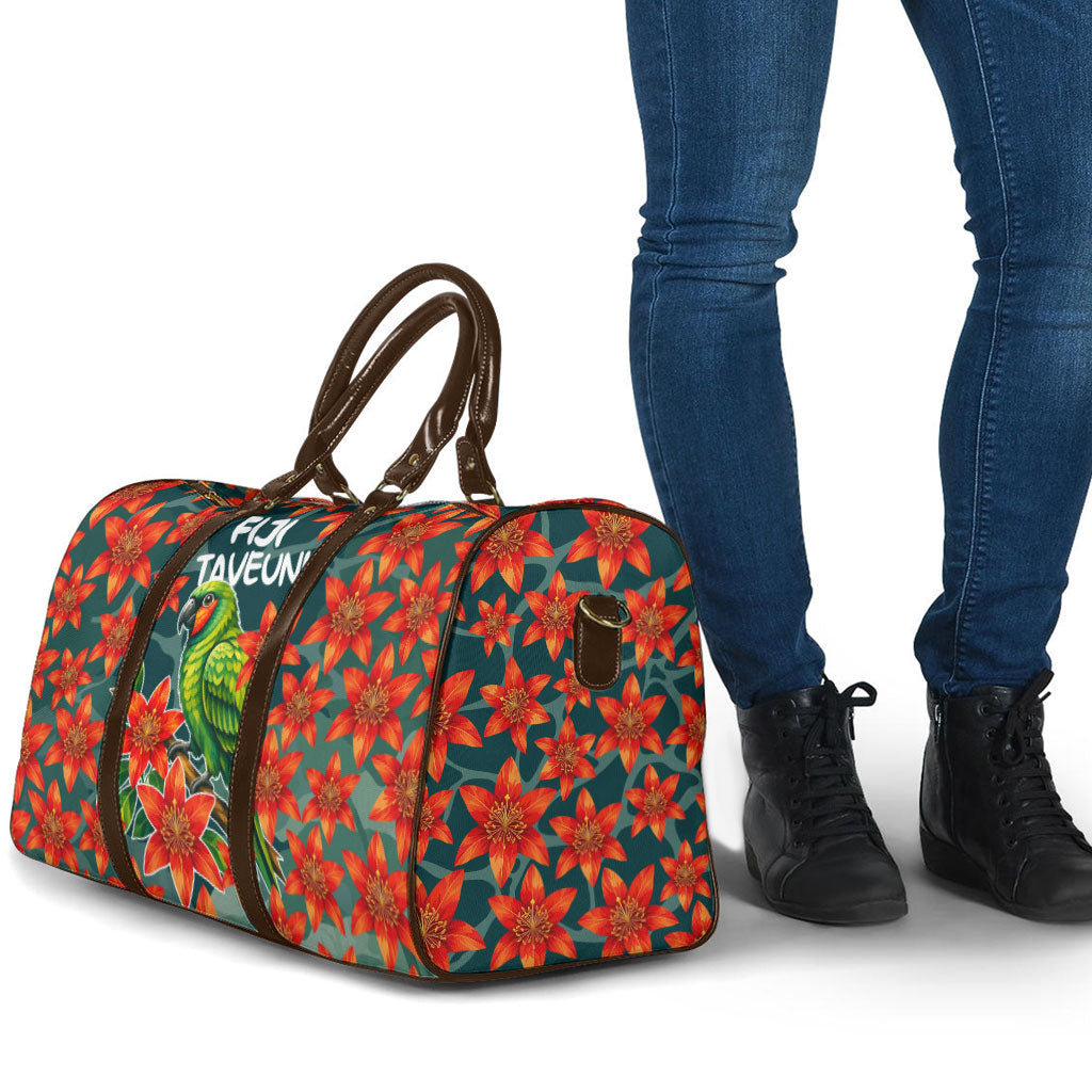 Fiji Taveuni Parrot Travel Bag Tropical Waterfall Landscape With Floral Tribal Pattern TS04 - Polynesian Pride