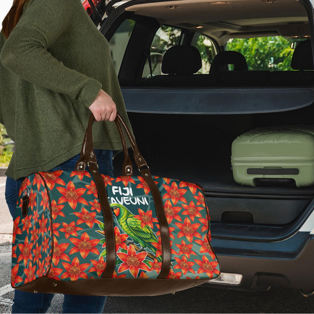 Fiji Taveuni Parrot Travel Bag Tropical Waterfall Landscape With Floral Tribal Pattern TS04 - Polynesian Pride