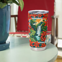 Fiji Taveuni Parrot Tumbler Cup Tropical Waterfall Landscape With Floral Tribal Pattern TS04 - Polynesian Pride