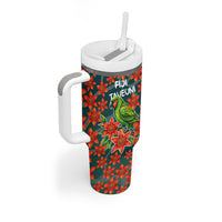 Fiji Taveuni Parrot Tumbler With Handle Tropical Waterfall Landscape With Floral Tribal Pattern TS04 - Polynesian Pride