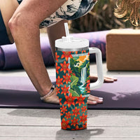 Fiji Taveuni Parrot Tumbler With Handle Tropical Waterfall Landscape With Floral Tribal Pattern TS04 - Polynesian Pride
