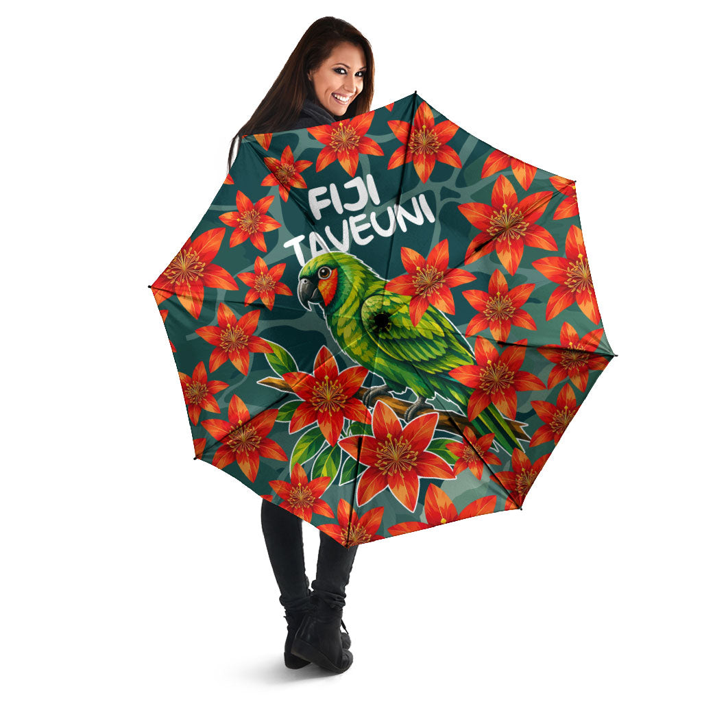 Fiji Taveuni Parrot Umbrella Tropical Waterfall Landscape With Floral Tribal Pattern TS04 - Polynesian Pride