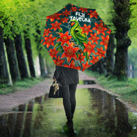 Fiji Taveuni Parrot Umbrella Tropical Waterfall Landscape With Floral Tribal Pattern TS04 - Polynesian Pride