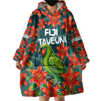 Fiji Taveuni Parrot Wearable Blanket Hoodie Tropical Waterfall Landscape With Floral Tribal Pattern TS04 - Polynesian Pride