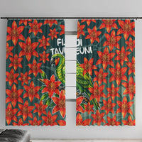 Fiji Taveuni Parrot Window Curtain Tropical Waterfall Landscape With Floral Tribal Pattern TS04 With Hooks Green Orange - Polynesian Pride