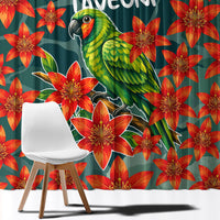 Fiji Taveuni Parrot Window Curtain Tropical Waterfall Landscape With Floral Tribal Pattern TS04 - Polynesian Pride